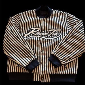 Black and White Striped Bomber Jacket